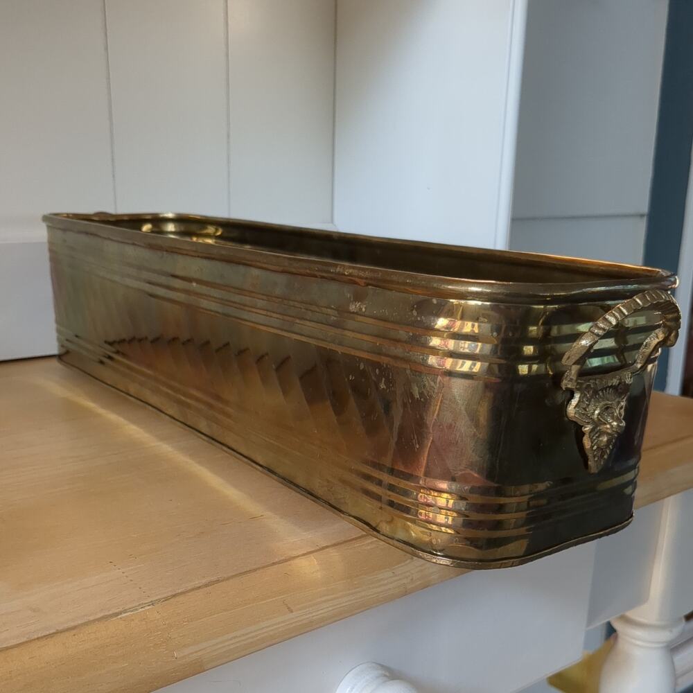 Brass Planter With Lion Head Handles See Pics For Condition Large 20"x 5"x 4"